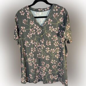 Floral Button Down Shirt - Gray and Pink